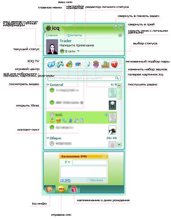 главное окно icq