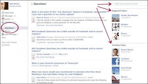 Приложение Facebook Questions