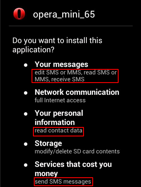 Поддельное обновление браузера Opera Mini (изображение: threattracksecurity.com)